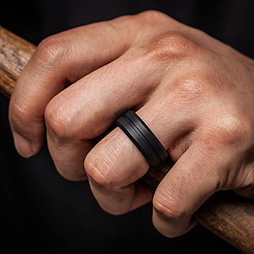 ThunderFit Silicone Wedding Rings for Men, Breathable Brushed Top Middle Engraved Line Rubber Engagement Bands 8.2mm Wide 2.5mm Thick - 1/4/6/7 Variety Multipack3