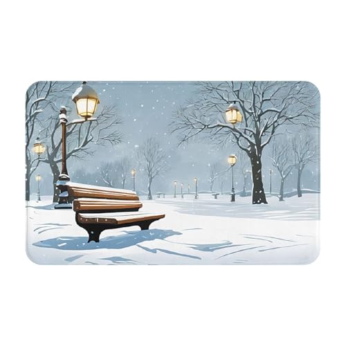 Snow Falling in The Park Print Living Room Bathroom Kitchen Anti Slip and Absorbent Carpet, Indoor Entrance Door Muddy Floor Mat, Ultra Soft Washable Carpet 21x31.5 Inches