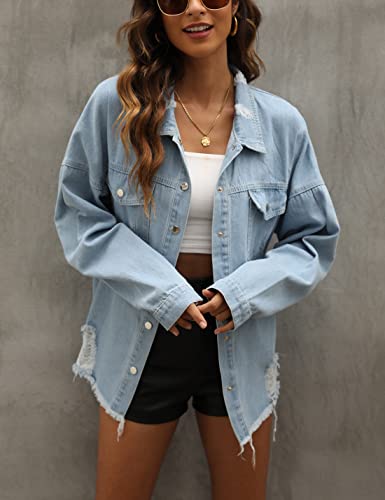 Happlan Women's Ripped Distressed Casual Denim Jacket Jeans Coat(0282-Clightblue-M) #TOP1
