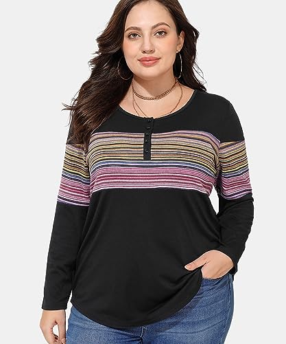 Image of CARCOS Plus Size Tops for Women Long Sleeve Fall Tunic Color Block Camo /Plaid /Leopard /Fall Blouse Crewneck Tshirt XL-5XL