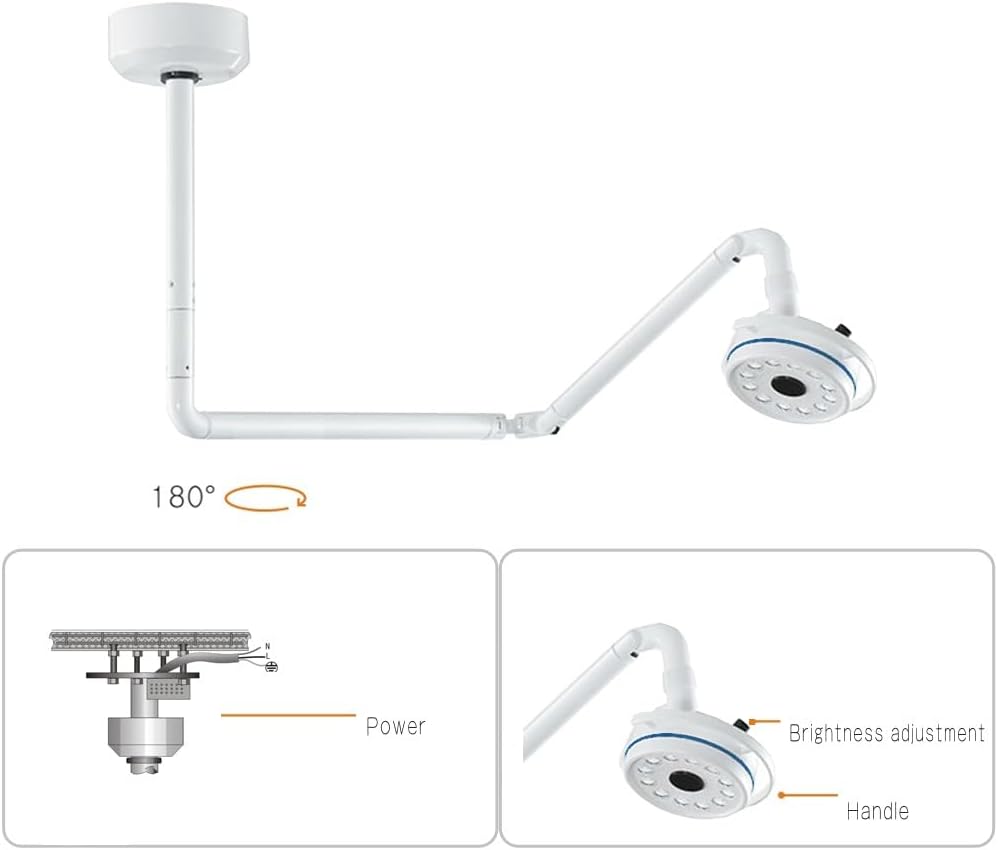EustomA LED Ceiling Light 36W Shadowless Cold Lamp 360° Rotation Operating Exam Lamp 12 Holes LED Lens with Arm Brightness Adjustable LD-Z200-12A