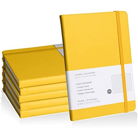 EMOMAS Lined Journal Notebook, 6Pack(bright yellow), 160 Pages, Medium 5.7 inches x 8 inches - 100 gsm Thick Paper, Hardcover Cover