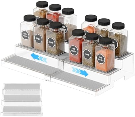 PAVSTINE Spice Rack for inside Cupboard, 3 Tier Extendable Spice ...