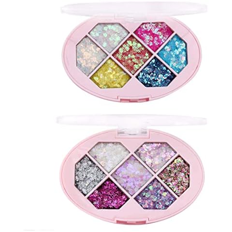 2 Pack Glitter Eyeshadow Palette Set Body Glitter Face Glitter Long Lasting Waterproof Shining Diamond Star Sequins Eye Makeup Palette for Face Body Hair Nail Art Cover