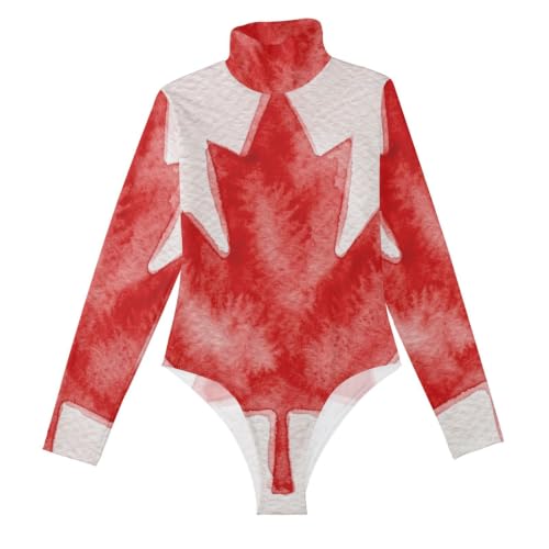 Corsé de manga larga para mujer con diseño de bandera de Canadá y efecto vientre plano