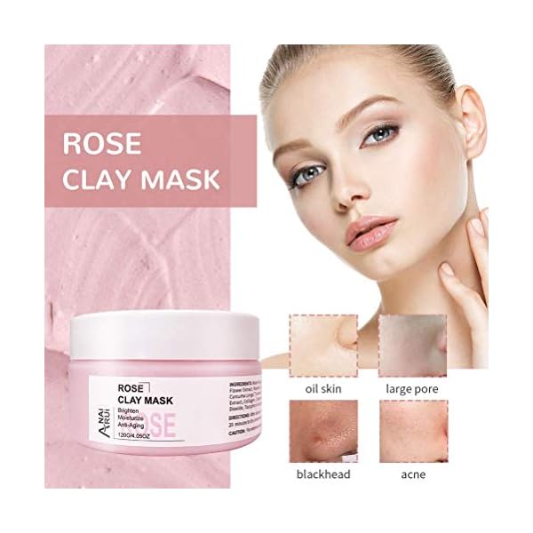Rose-Clay-Facial-Mask-with-Kaolin-Pink-Clay-Niacinamide-Collagen-Hyaluronic-Acid-Moisturizing-Anti-Aging-Pores-Minimizers-Blackhead-Remover-Hydrating-Mud-Mask-423-oz ANAI RUI Rose Facial Mask, Clay Mask with Kaolin Pink Clay, Niacinamide, Collagen, Hyaluronic Acid for Moisturizing & Smooth Skin, Pores Minimizers, Blackhead Remover, 4.23 Oz