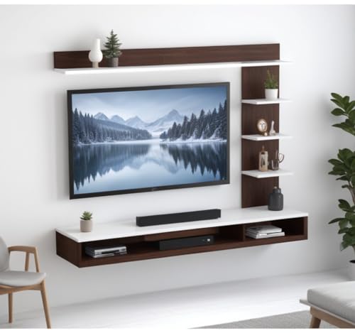 Image of 24 to 42 inch C Style Tv Cabinet Dazzling Wall Rack Shelves Set MDF -Medium Density Fiber Home Decoration Wall Decor (Wenge White, C Style)