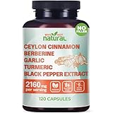 5-in-1 Organic Ceylon Cinnamon Capsules with Berberine, Garlic, Turmeric, Black Pepper Extract Pills