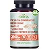 5-in-1 Organic Ceylon Cinnamon Capsules with Berberine, Garlic, Turmeric, Black Pepper Extract Pills
