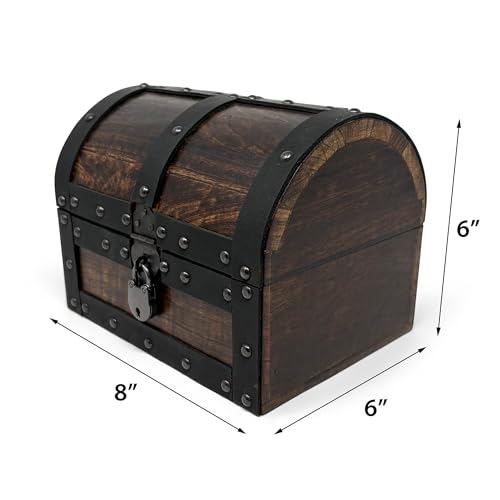 Nautical Cove Handmade Wooden Treasure Chest Storage Box – Deluxe Design with Real Leather Accents, Working Iron Lock & Skeleton Keys, Decorative Keepsake Chest (Small - 8 × 6 × 6")