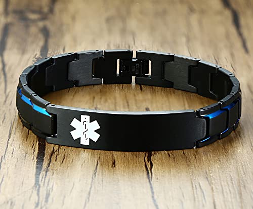 VNOX Free Custom Engraving-Unisex 2 Tone Brushed Stainless Steel Emergency Medical Alert ID Adjustable Bracelet Wristband3