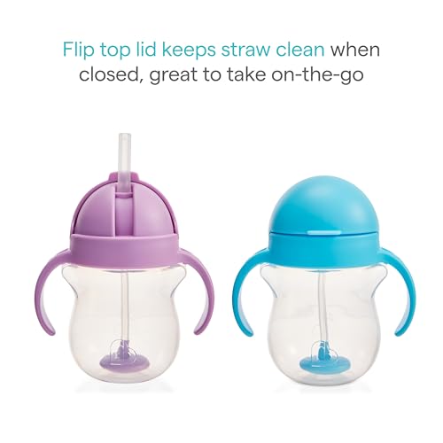 Image of Munchkin Any Angle Sippy Cups for Toddlers, Spill Proof Weighted Straw Cup with Transition Handles for Babies 6 Months and Up, 2 Pack, Blue /Green