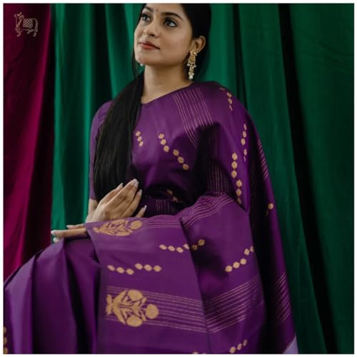 Image of Flosive Women's Kanjivaram Silk Saree With Beautiful Blouse With Zari Border