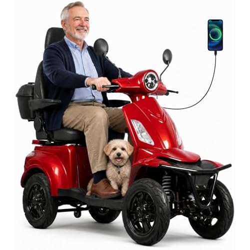 4-Wheel 1000W All Terrain Mobility Scooter for Adults & Seniors, 500lbs Capacity, 25-34 Miles Long Range, 15.5 mph Max Speed, Electric Heavy Duty Mobility Scooter with Lockable Trunk & 20° Hill Climb