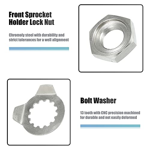 Motoforti 2pcs Front Sprocket Holder Lock Nut & Bolt Washer 13 Tooth For Yamaha 660R YFM660R 2001-2005 ATV 90179-18020 90215-21256 Metal Silver Tone - Image 4