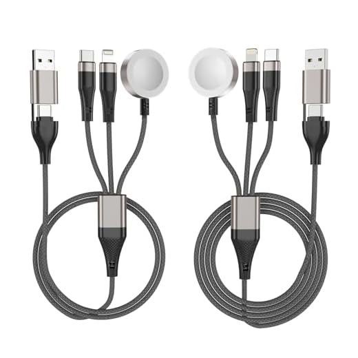 Travel Essentials 2Pack 2/4 FT Multi Fast Charging Cable for Apple Watch Charger/iPhone Charger,3 in 2 USB A/Type C/Lightning USB C Cord Compatible with iWatch Ultra/SE/10-1/iPhone 16-11