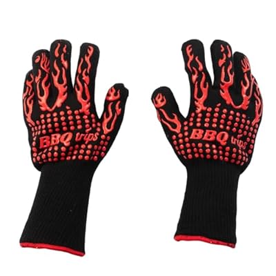BBQtrips BBQ Gloves, Oven Gloves, Heat Resistant Grilling Gloves, Grill Cut-Resistant Gloves, 932 Degree F Non-Slip Kitchen Safe Cooking Gloves for BBQ, Grilling, Cooking, Red 1 Pair