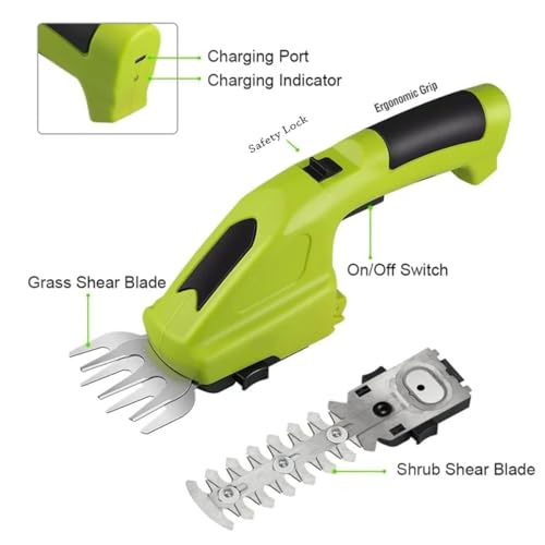 Image of Electric Wireless Rechargeable 2-in-1 Cordless Hedge Trimmer, Handheld Shrub Trimmer, 8.4V Battery, Dual-Edge Blade, Lightweight Grass Shears for Lawn, Garden & Shrubs, Easy One-Hand Operation.