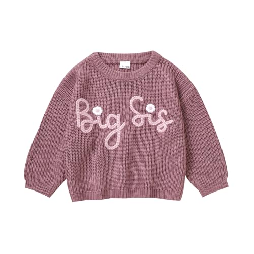 ADXSUN Toddler Girl Big Sister Embroidered Knit Sweater Long Sleeve Pullover Sweatshirt Fall Winter Clothes Purple