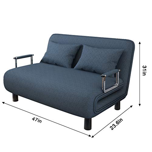 Convertible Sofa Bed Folding Arm Chair Sleeper Leisure Recliner Lounge Couch (Blue), Double Sleeper Recliner for Living Room, Full Padded Lounger Couch Bed with Pillow, Large - Thumbnail 2