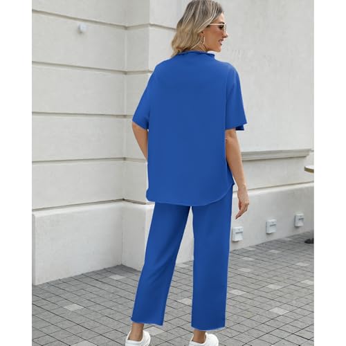 Image of SeeLuNa Women's Two Piece Outfits 3 /4 Batwing Sleeve Capelet Crew Neck Pullover Top Wide Leg Pants Lounge Set