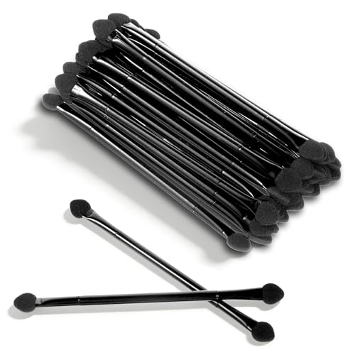 30 Pcs Disposable Dual Side Sponge Eyeshadow Brush, Eyeshadow Applicators, Double Head Eye Shadow Brushes, Makeup Applicator Sticks, Makeup Cosmetic Tool for Women (4.7 Inch, Black)