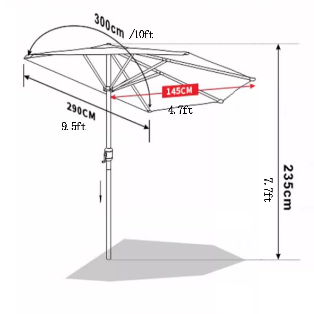 Ombrellone semicircolare da Esterno da 3 Metri – Piccolo ombrellone da Giardino con 5 Stecche per Balcone, Finestra e Parete – Design semicircolare Versatile per Protezione Solare e Ombra
