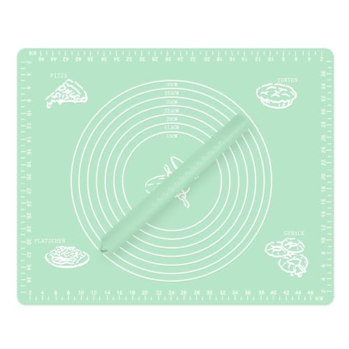 La Mejor Selección de Rodillos que Puedes Comprar On-line. 49 Set de Rodillo de Silicona y Tapete de Amasado, Rosa y Verde, Material de Grado Alimenticio, Antideslizante,Rodillo De Silicona Giratorio Para Amasar Pizza Pan (verde)