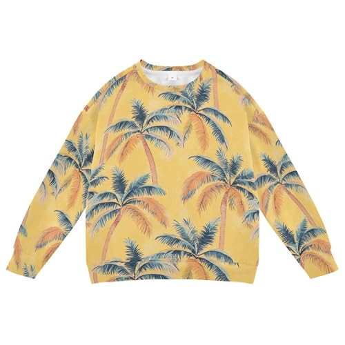 JUNZAN Cartoon Tropical Trees Yellow Little Girls Hoodie Sweatshirt Crewneck Hoodie for Boys Camping 4T