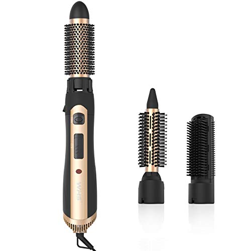 WHS Hot Air Brush Styler Comb Kit, 3-in-1 Ionic Hair Dryer Styling Brush with 1 Inch and 1 1/2 Inch Brush Attachment, Champagne Gold