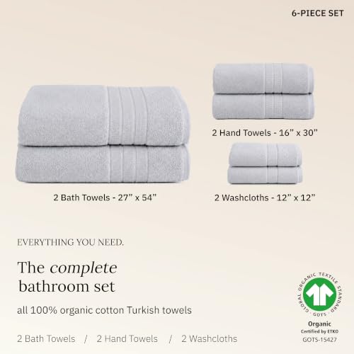 California Design Den Organic Cotton Towel & Washcloth Set of 6, Light Grey - image 3