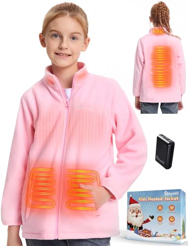Kids Heated Jacket 7.4V 10000mAh Battery Portable Charger, Electric Heated Coat, Warming Heating Fleece Jacket Girls L