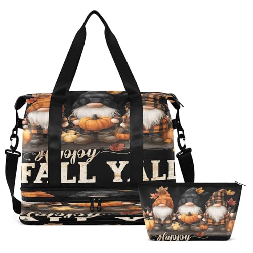 Pumpkin Fall Black Travel Duffel Bag for Women Men Gym Bag with Shoe Compartment Wet Pocket Carry On Weekender Overnight Bags for Hospital Gym Travel