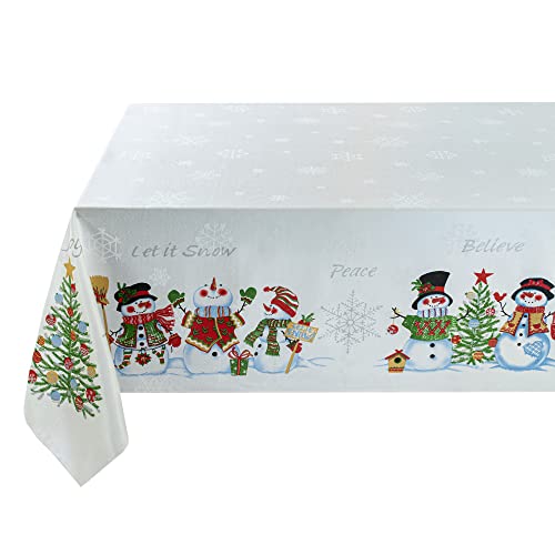 Benson Mills Believe Snowman Engineered Printed Jacquard Fabric Christmas Table Cloth, Christmas Tablecloth For All Winter And Holiday (60" X 120" Rectangular, Believe Snowman) #TOP1