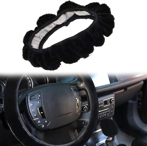 Rakiuty - Housse de Volant en Peluche Douce Antidérapante, Couverture de Volant de Voiture, Couvre Volants Voiture Fluffy, Housse Volants Voitures en Fourrure, Adapté pour Voitures, Camions, SUV, Noir