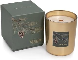 Siberian FIR Zodax Wooden Wick Scented Jar Candle in Pine Green Gift Box - 16 oz