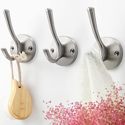 Wall Hooks 4 Pcs Towel Hook Coat Hooks Heavy Duty Thick Bath Robe Hooks Wall Mount Hooks For Bathroom Kitchen Hotel Bearing 25Kg (Nickel) #TOP2
