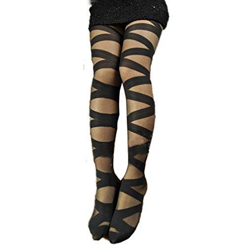 Simple Pantyhose Stockings, Cute Cross Vertical Black Semi Sheer Cosplay High Waist Socks Tights Legging for Women (Crossing Pattern)