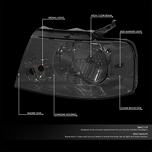 Image of DNA Motoring HL-OH-F1504-SM-CL1 Smoke Lens Headlights Replacement Compatible with 04-08 F-150 /06-08 Mark LT