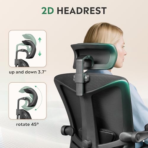 DEVAISE Ergonomic Mesh Office Desk Chair with Footrest, Comfrotable Big and Tall Reclining Computer Chair with Adjustable Lumbar Support, Backrest Adjustable, High Back SGS Class 4 Gas Lift, Black - Image 7