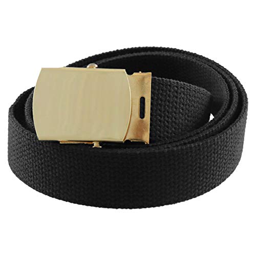 Thomas Bates Canvas Military Cargo Belt with Brass Buckle - Durable Cotton Webbing - Casual, Outdoors, Golf – Trim-to-Fit