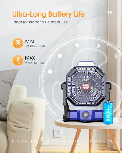 Portable-Fan-Rechargeable-10400mAh-Battery-Operated-Powered-Fan-Outdoor-Camping-Fan-with-Light-Hook-tent-fan-Personal-USB-Desk-Fan-for-Bedroom-Table-Home-Office-Tent-Travel