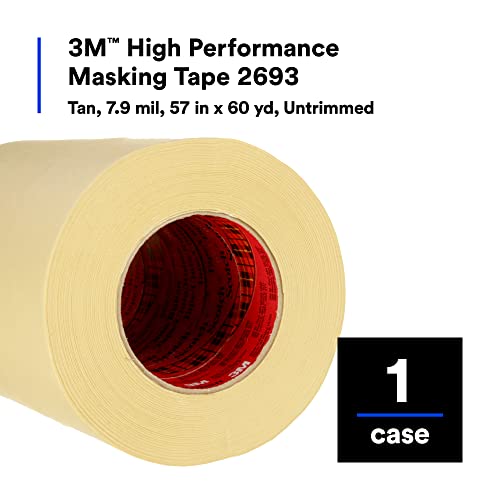 Image of 3M High Performance Masking Tape 2693, Untrimmed, Heavy Duty, Clean Removal, Tan Color, 7.9 mil, 57 in x 60 yd, 1 /Case