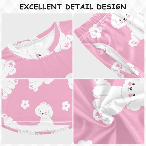 Cute Dogs Pink Soft Pajama Set for All Seasons,Breathable Pjs Long Sleeve Sleepwear,Comfy Loungewear 2 Piece Underwear Set 3T3