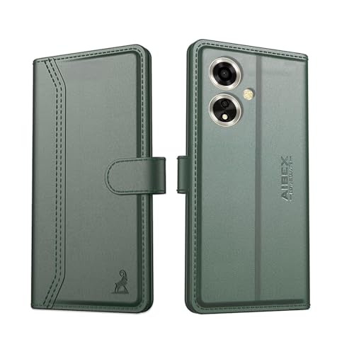 Image of AIBEX Compatible for Oppo A59 5G Flip Cover Leather Finish | Inside TPU with Card Pockets | Wallet Stand | Complete Protection Flip Case - Green