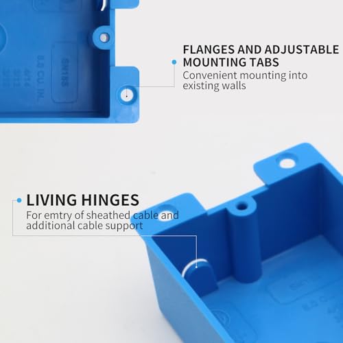 Image of Shallow Old Work Outlet Box, Single Gang, Blue Plastic Electrical Outlet Boxes Plastic, 8 Cubic Inch Electrical Box, ETL Certified, Meets AWG 7 /14, 6 /12, 5 /10 Standards(6 Pack)