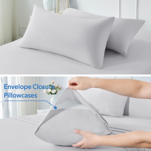 Image of Ice Fabric Cooling Pillowcases 2 Pack, Q-Max>0.5 Coolmax Pillow Cases with Envelope Closure, Silky Soft and Breathable Pillow Covers for Hot Sleepers, Fits King Size Pillows (20x36 Inches), Grey