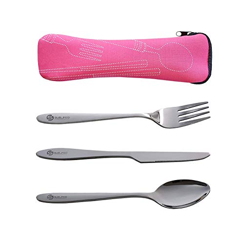SUBLIMED 3 Piece Stainless Steel Flatware Set, Camping Knife Fork Spoon Set