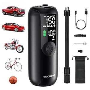 Woowind LP1 Elektrische Bandenpomp Compressor 150PSl en Fietspomp Draadloos en Draagbaar met Automatische Stop Auto, Fiets, Motorfiets met Presta-ventiel Schrader-ventiel en Dunlop-ventiel