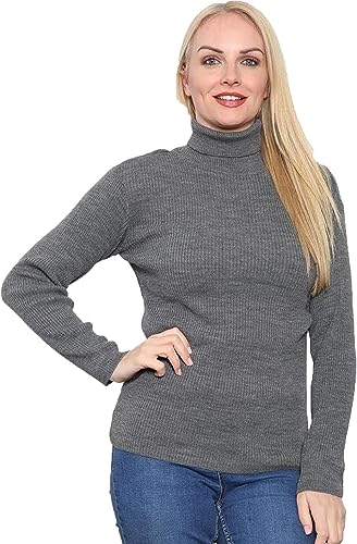 Image of BESTITALIANUK Ladies Ribbed Polo Neck Jumpers Women Long Sleeves Stretchable Knitted High Roll Neck Rib Knit Top 8-16 UK (Charcoal, 10)